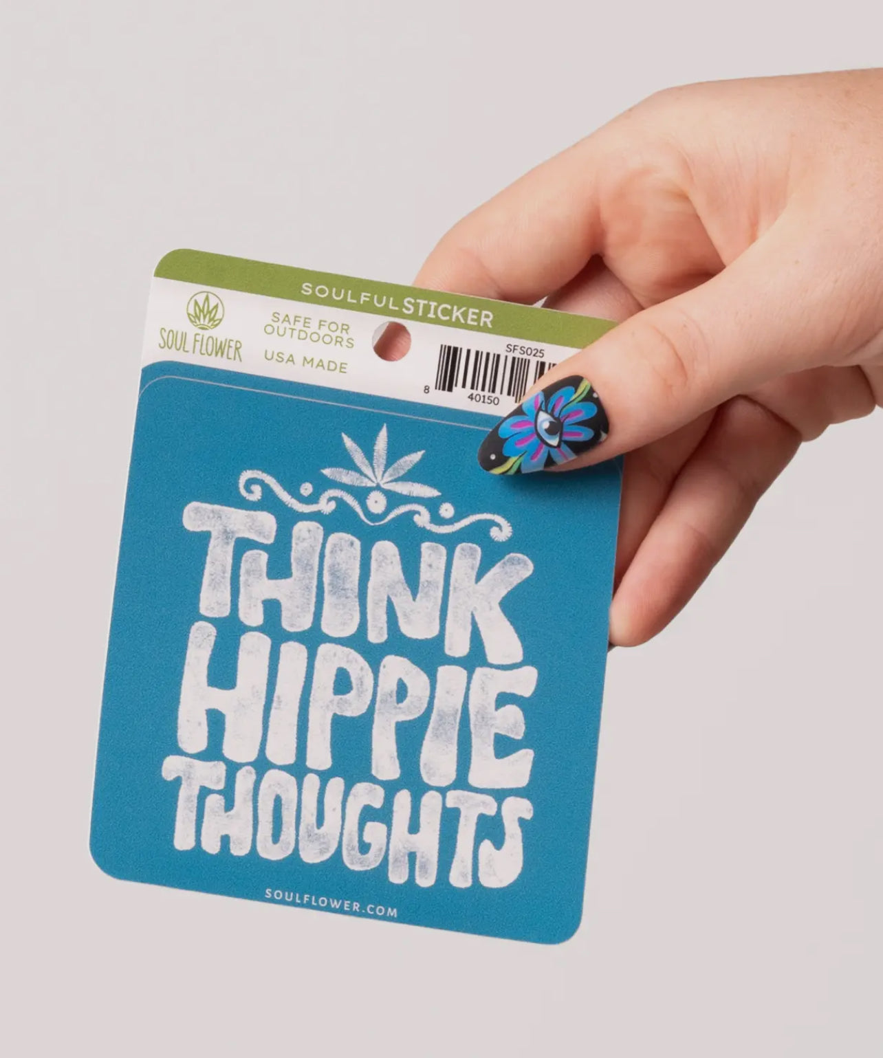 ”Think hippie thoughts” sticker